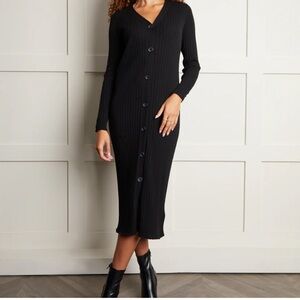 Z Supply Black Ribbed Button-Front Midi Dress